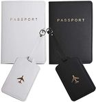 mr and mrs passport covers and luggage tags gift set, couple passport holder for honeymoon, Black-1, One Size, Aircraft