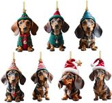 Dachshund Christmas Ornaments 7Pcs Hanging 2D 3.15in Acrylic Dachshund Ornament Cute Vibrant Dachshund Decor for Christmas Tree Wreath Garland Car Interior Type2