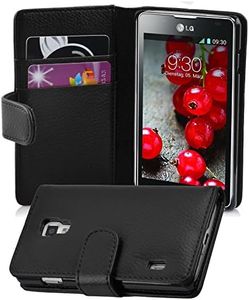 cadorabo Coque pour LG Optimus L7 II en Noir DE Jais - Housse Protection en Similicuir Structuré avec Stand Horizontal et Fente Carte - Portefeuille Etui Poche Folio Case Cover