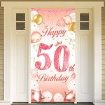 DPKOW Rose Gold 50th Birthday Party Decoration for Woman, Rose Gold 50th Birthday Banner for Backdrop Door Decoration,50th Birthday Background Banner for Garden Wall Decoration, 185 x 90cm Fabric