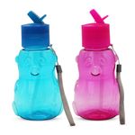 Seama Panda Plastic Sipper Bottle, Set of 2, Each 500ml, Multicolor | BPA Free & 100% Leak Proof | Panda Theme Kids Bottle | Perfect for School Kids and Childrens | Toy Water Bottles for Kids
