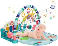 COSTWAY Baby Play Mat, Kick & Play Piano Gym Activity Center with Projector, 4 Rattle Pendants and 1 Mirror, Deluxe Playmats for Newborn Infants Toddlers (Blue)