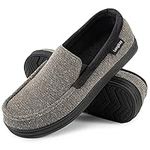 LongBay Men's Memory Foam Moccasin Slippers Plush Fleece House Slipper in Indoor Outdoor Shoes ,Grey, 10 UK