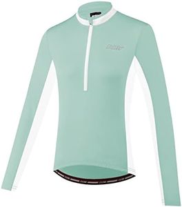 bpbtti Women's Half Zipper Long Sleeve Cycling Jersey Bike Biking Shirt with 3-Real Pockets (Lt.Green/White, X-Large)