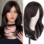 Akashkrishna Brown Wig with Bangs 22 Inch Centre Parting Long Straight Layered Wig for Women Natural Looking Heat Resistant Synthetic Fibre Wigs for Daily Party Use(Brown)