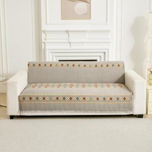 HOMETHREADS Chenille Dual Line Thick and Soft Sofa Cover | Elevate Your Living Space with Luxurious Slipcover Solutions for Sofa (Dual Line Grey, 3 Seater | 180x180cm)