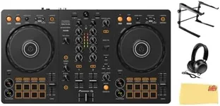 Pioneer DDJ FLX4 DJ Controller - Black Bundle with Laptop Stand, Headphones, and Austin Bazaar Polishing Cloth