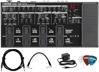 Boss ME-90 Guitar Multiple Effects Bundle with Power Adapter, 10ft Instrument Cable, 6 Inches Patch Cable, and Picks