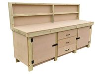 Arbor Garden Solutions Wooden workbench with drawers and double lockable cupboard and back panel - MDF 18mm surface (V.8) (7ft)