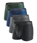 DAVID ARCHY Men's Modal Underwear Boxer Briefs & Trunks, Breathable Soft Anti-Chafe Comfort, Dual Pouch Support, 3 or 4 Pack, A3, Black/Charcoal/Navy/Army Green - 3.5" in 4 Pack, X-Large