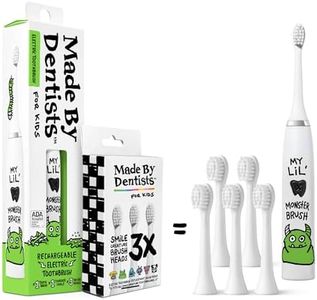 Made by Dentists Kids Electric Toothbrush - Rechargeable Vibrating Toothbrush with Timer, Includes 6 Replacement Heads, Gently Cleans Teeth, for Girls and Boys, Kids & Toddlers Age 2+, Monster