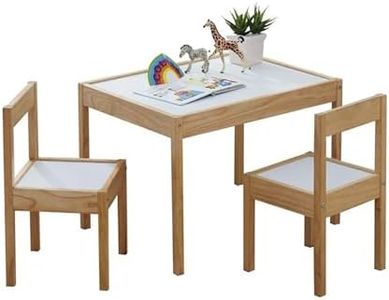 PJ Wood 3 Piece Solid Rubberwood Table and Chairs Set with Natural Finish, Rounded Edges and Corners, and Wipeable Dry Erase Surface