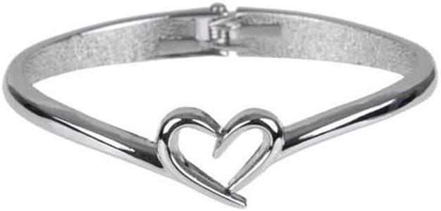 Unique Open Heart 7" Womens Bangle Bracelet Jewelry (Stainless Steel)