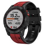 Abanen Quick Fit 26mm Silicone Watch Bands for Garmin Fenix 7X / Fenix 6X / Fenix 5X,Soft Sport Bicolor Waterproof Wristband Strap for Garmin Enduro/Enduro 2, Tactix Delta (Red-Black)