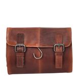 Real Leather Hanging Toiletry Wash Bag for Mens Travel Shaving Kit Pouch Cruise (Tan)