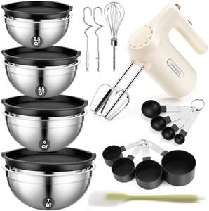 Lord Eagle 5-Speed Hand Mixer Electric With 4 Stainless Steel Mixing Bowls Set, 300W Lightweight Kitchen Handheld Mixer with Measuring Cups & Spoons, Baking Supplies for Cake, Cream