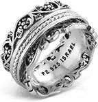Paz Creations 925 Sterling Silver Spinner Rings for Women - Artisan Jewelry Band Fidget Rings, Women Boho Statement Rings, Handcrafted & Vintage Style Meditation Ring - Gift Ready, Silver, Size 7