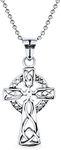 Protection Amulet Ancient Mens Irish Viking Celtic Cross Pendant Necklace for Men Women Oxidized Silver Tone Stainless Steel 20 Inch Ball Chain