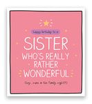 Pigment - Happy Jackson - Sister Birthday Card - Pink Emboss Finish - Birthday Card Sister - Sister Birthday Cards - SC Certified - Made in the UK