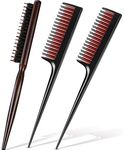 3 Pieces Teasing Comb for Women Include 2 Triple Teasing Comb Rat Tail Combs and Boar Bristle Brushes Comb for Stylist Men Backcombing Slicking Curly Thick Wet Hair