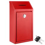 Yaocom Metal Donation Box Collection Box Safe Suggestion Box with Lock Wall Mounted Mailbox Delivery Ballot Box Key Drop Box for Home Office Outdoor Door, 10.24 x 5.71 x 2.95 Inch(Red)