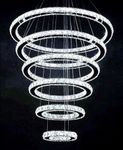 MOOONI Modern 6 Rings Crystal Chandelier for High Ceiling 6 Tiers Chandeliers Ceiling Light Flush Mount Raindrop Pendant Light for Large Foyer Big Living Room Staircase Entryway, Chrome