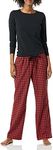 Amazon Essentials Women's Lightweight Flannel Pant and Long-Sleeve T-Shirt Sleep Set (Available in Plus Size), Red/Black, Mini Buffalo Plaid, Medium