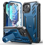 SOiOS for iPhone 13 Case Protective Cover: for iPhone 14 case Heavy Duty Military Grade Hard Protection Shock Proof Grip | Durable Dual-Layer iPhone 13-14 Phone Case with Built-in Kickstand Blue