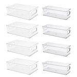 8 Pcs Plastic Storage Bins for Freezer, Pantry, Countertop, Cabinet Organization, Stackable Food Storage Organizer with Handles, BPA Free, 10 x 6 x 3 Inch, 10 x 4 x 3 Inch