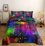 ROWADALO 5 Pieces Galaxy Comforter Sets Twin Bed in A Bag for Boys Girls Kids,Outer Space Bedding Set with Sheets Fitted Bed Sheet Soft Microfiber Bedding for All Season,DJT-XK5002Twin