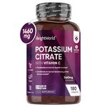 Potassium Supplement High Strength 1460mg with Vitamin C - Electrolytes Tablets - 3 Months Supply - 180 Vegan Potassium Tablets for Muscle Function - Natural Electrolytes Support - Superior Absorption