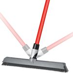 RAVMAG Heavy-Duty Silicone-Rubber Broom by - Tough Floor Sweeper Broom with Integrated Squeegee for Pet Hair Dust Dirt- Washable Scratch-Free Dog Hair Broom with Long Handle & Adjustable Knuckle Joint