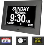 Yuanzeco Alarm Clock With Day And Date For Elderly 3Displays 7inch Digital Calendar Day Clock Photo Frame- Auto Dimmable Display 15 Alarm Options, Day Clock with Non-Abbreviated Day & Month (Black)