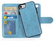 MyGadget Flip Case for iPhone 7 | 8 | SE 2020 | 2022-2 in 1 Magnetic PU Leather Wallet Cover - Card Slots & Detachable Back Slim TPU Bumper Shell Blue