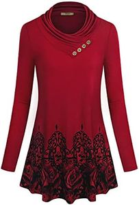 Miusey Floral Tops for Women, Cowl Neck Sweater Dressy Tunic Tops Long Tunic Sweatshirts for Women to wear with Leggings Flower X-Large