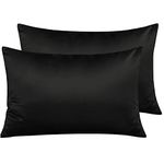 NTBAY 2 Pack Zippered Satin Pillow Cases for Hair and Skin, Luxury Standard Hidden Zipper Pillowcases Set of 2, 50x75 cm, Black