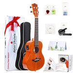 Aklot Electric Ukulele Concert 23 Inch Ukele Solid Mahogany Uke Starter Kit With Free Online Lesson 8 Packs Accessory (Gig Bag Picks Strap String Cleaning Cloth Instruction Book Gift Box)