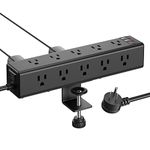 CCCEI Standing Desk Clamp Power Strip with 15 Outlets, Widely Spaced Desktop Edge Mount Surge Protector Outlet, Fast Charging USB-A and USB-C Ports, 6 FT Flat Plug, Black Fit 1.6 inch Table top.