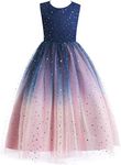 Glamulice Princess Sparkle Tulle Navy Blue Dress Flower Girl 7 8 Ombre Dresses Blush Pink Lace Bridesmaid Party Dance Ball Gown for Birthday Wedding Pageant Holiday School Program Dresses Maxi