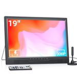 Desobry 19 Inch Portable TV with freeview Antenna, 1080P Small Television with HDMI AV Input, USB Port, Portable Monitor with Built-in Stand, 12V TV for caravan motorhome kitchen bedroom (No Battery)