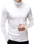 Mens Turtleneck Long Sleeve T Shirt Cotton Mock Neck Shirts Turtleneck Sweater Basic Stand Collar Tops White, L