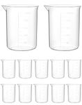 QWORK Plastic Beakers, 250ml, 12 Pieces, Polypropylene, Raised Graduations, Tapered Spout