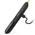 KNORVAY N76GBK Wireless Presenter with Green Light, Rechargeable Hyperlink Volume Control USB Powerpoint Clicker Presentation Remote Control Laser Pointer 2.4GHz