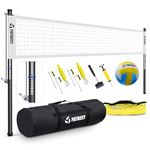 Patiassy Portable Professional Outdoor Volleyball Net Set with Adjustable Height Aluminum Poles, Winch System, Volleyball with Pump and Carrying Bag for Backyard Beach (White)