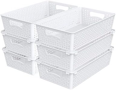 Simple Houseware Plastic Stackable Storage Basket Pantry Organizer, 6 Pack, White