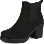 DREAM PAIRS Women's Chunky High Heel Chelsea Ankle Boots Stylish Suede Fashion Shoes,Size 7,Black,FRE