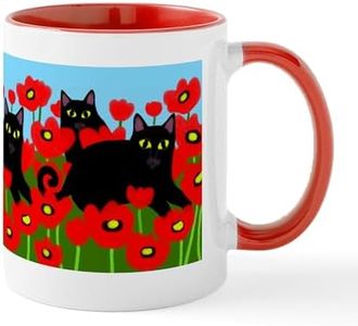 CafePress Black Cats Poppies Mug 11 oz (325 ml) Ceramic Coffee Mug