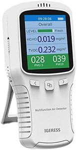 Air Quality Detector IGERESS Multifunctional Indoor Air Quality Meter Monitor with Colorful LCD Screen and Holder for Formaldehyde (HCHO) VOC PM2.5 PM10 Accuracy Tester (White)