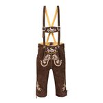 Mens Bavarian Lederhosen Cowhide Brown Leather Knee Length Shorts/Oktoberfest (38)