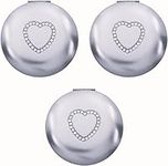 Stephanie Imports Set of 3 Slim Heart-Shaped Double Sided Magnifying Compact Mirrors (Silver with Rhinestone Heart, Small)